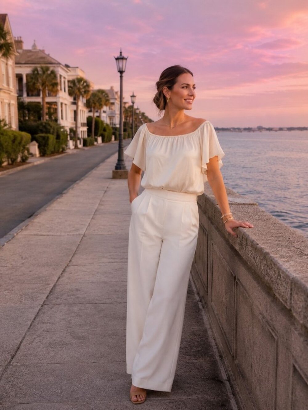 Elie Tahari Cream Ivory Silk Ruffle Off Shoulder Blouse
